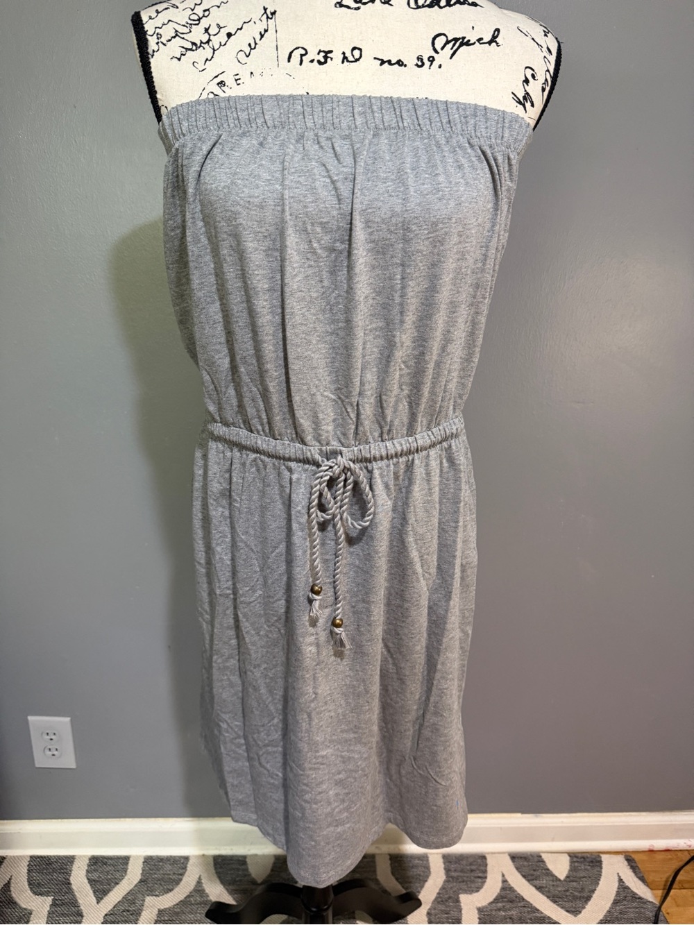 GAP “The Now Dress” Strapless Heather Gray Jersey Drawstring Dress Sz M NWT